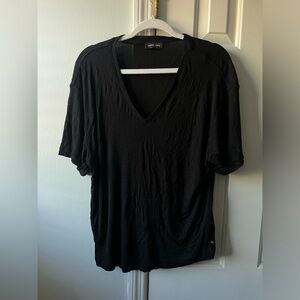 Anine bing medium micro modal Black V-Neck T-Shirt with gold logo